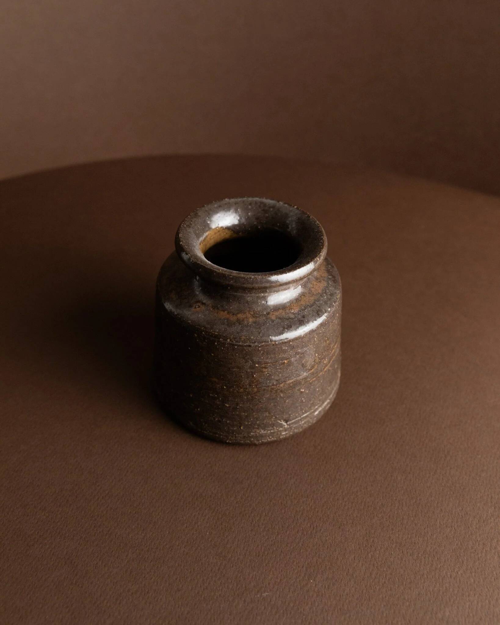 Rudi Stahl Studio Dark Brown Fireclay Stoneware Vase - Organic Mid-Century Ceramic Art, 1960s