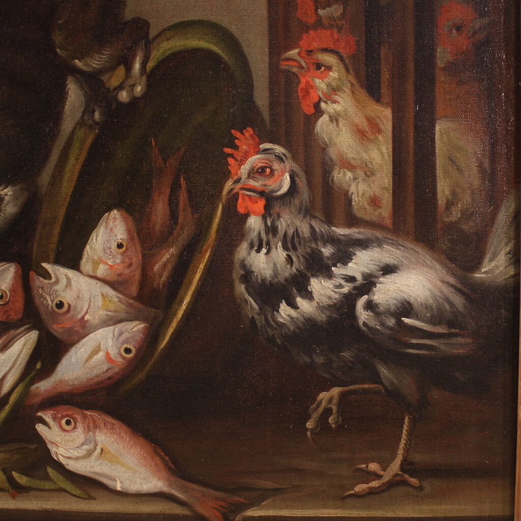 Great 18th century still life with animals, flowers and fruit