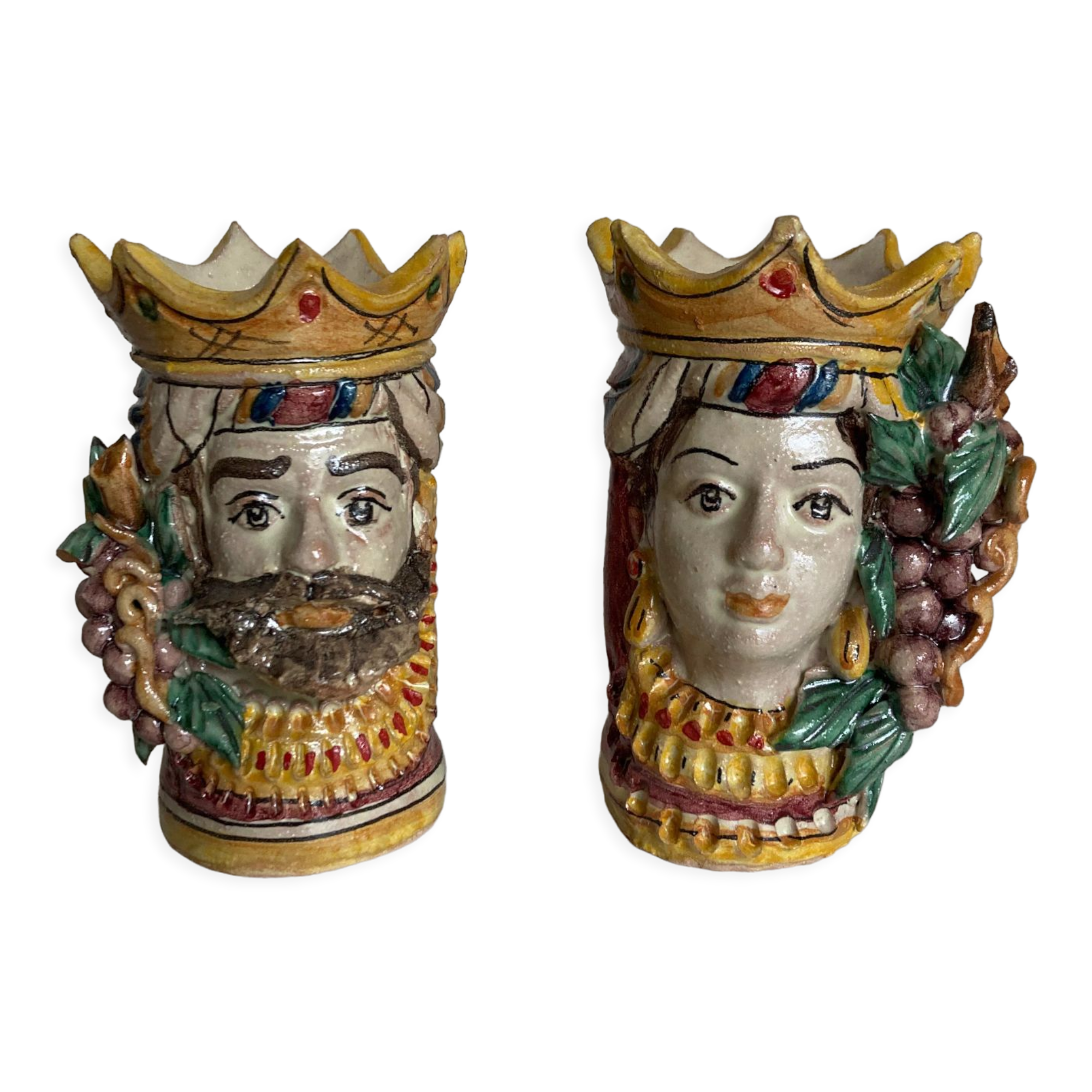 Pair of vases heads di Moro Caltagirone Italian design Sicily