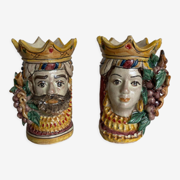 Pair of vases heads di Moro Caltagirone Italian design Sicily