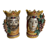 Pair of vases heads di Moro Caltagirone Italian design Sicily