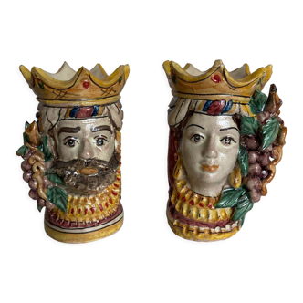 Paire de vases têtes di Moro Caltagirone design italien Sicile