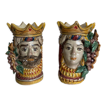 Paire de vases têtes di Moro Caltagirone design italien Sicile