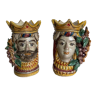 Pair of vases heads di Moro Caltagirone Italian design Sicily