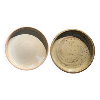 2 pyrite stoneware and Bernard Mallet style stoneware plates