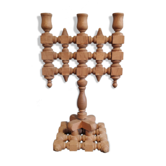 Chandelier 3 feux en bois brut fabriqué par un compagnon du devoir