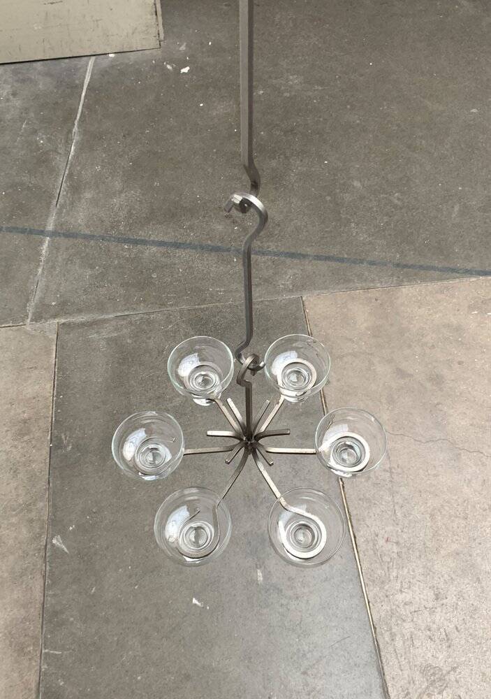 Mid-century metal and glass candle holder suspension from Denmark, 1960s.