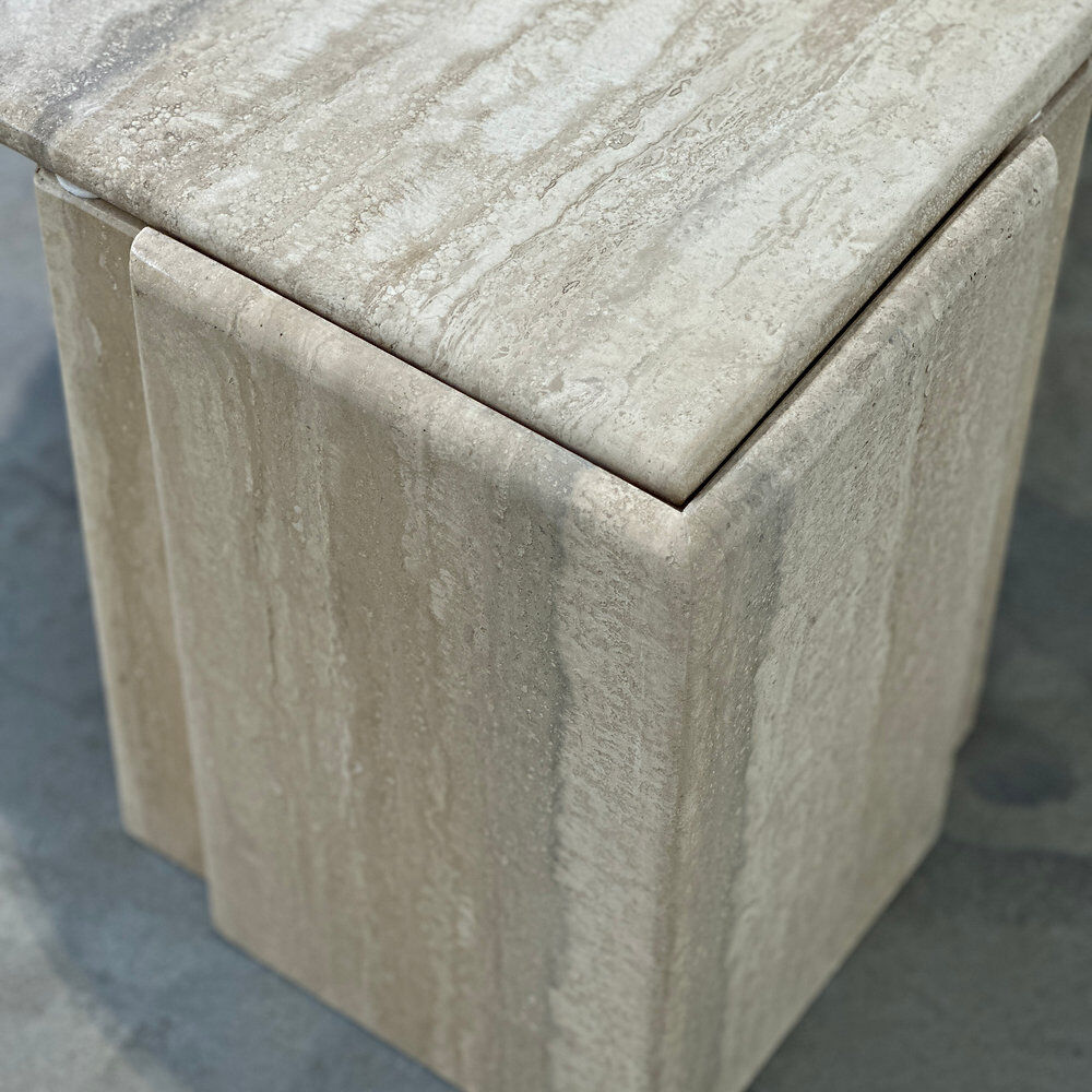 Italian travertine sculptural eye shaped coffee table, 1980s
