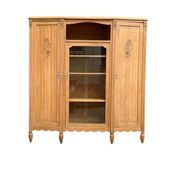 Asymmetrical Art Deco glass-fronted Parisian wardrobe in raw oak, 1930.