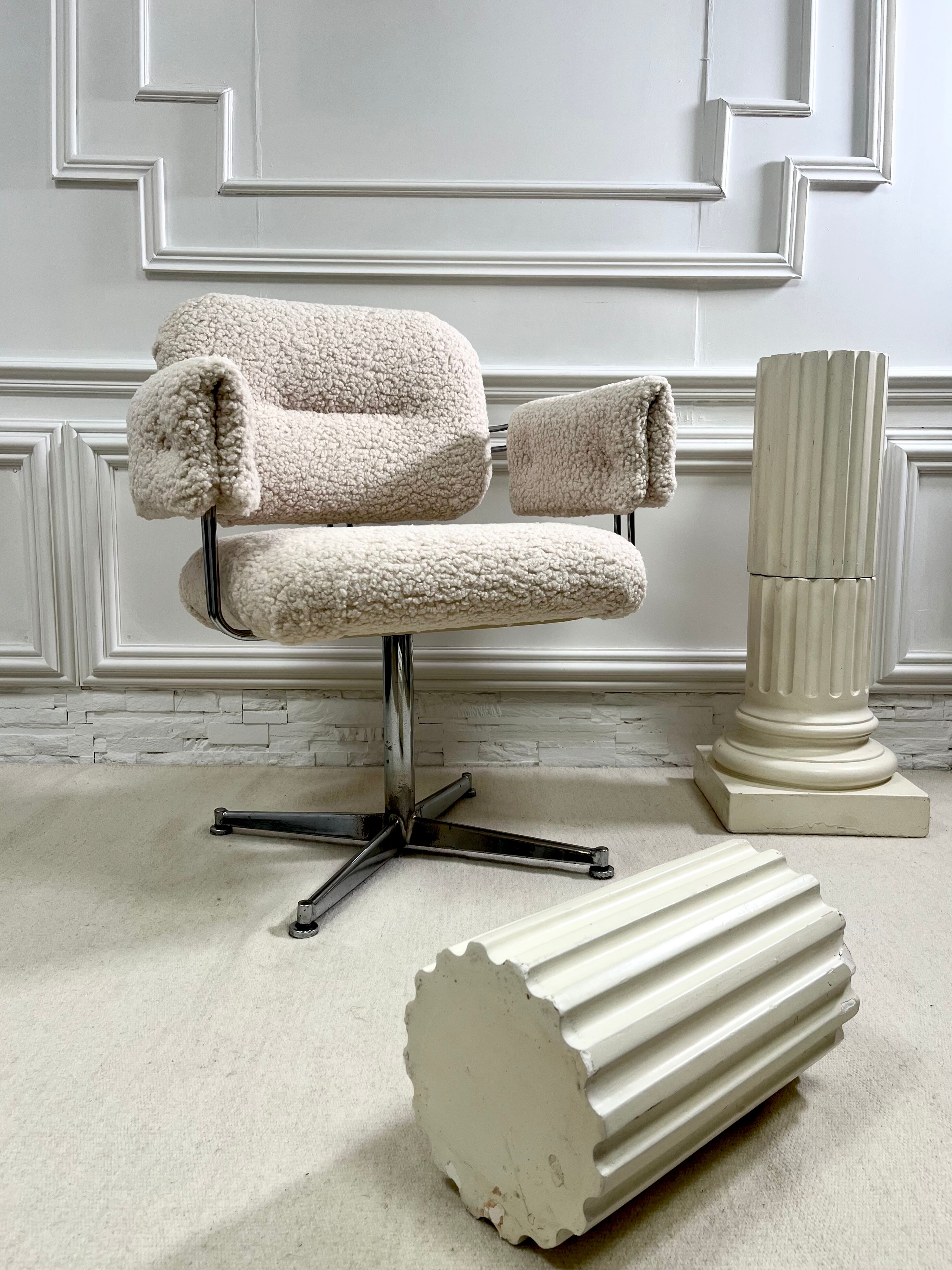 Vintage armchair in faux sheep's fur