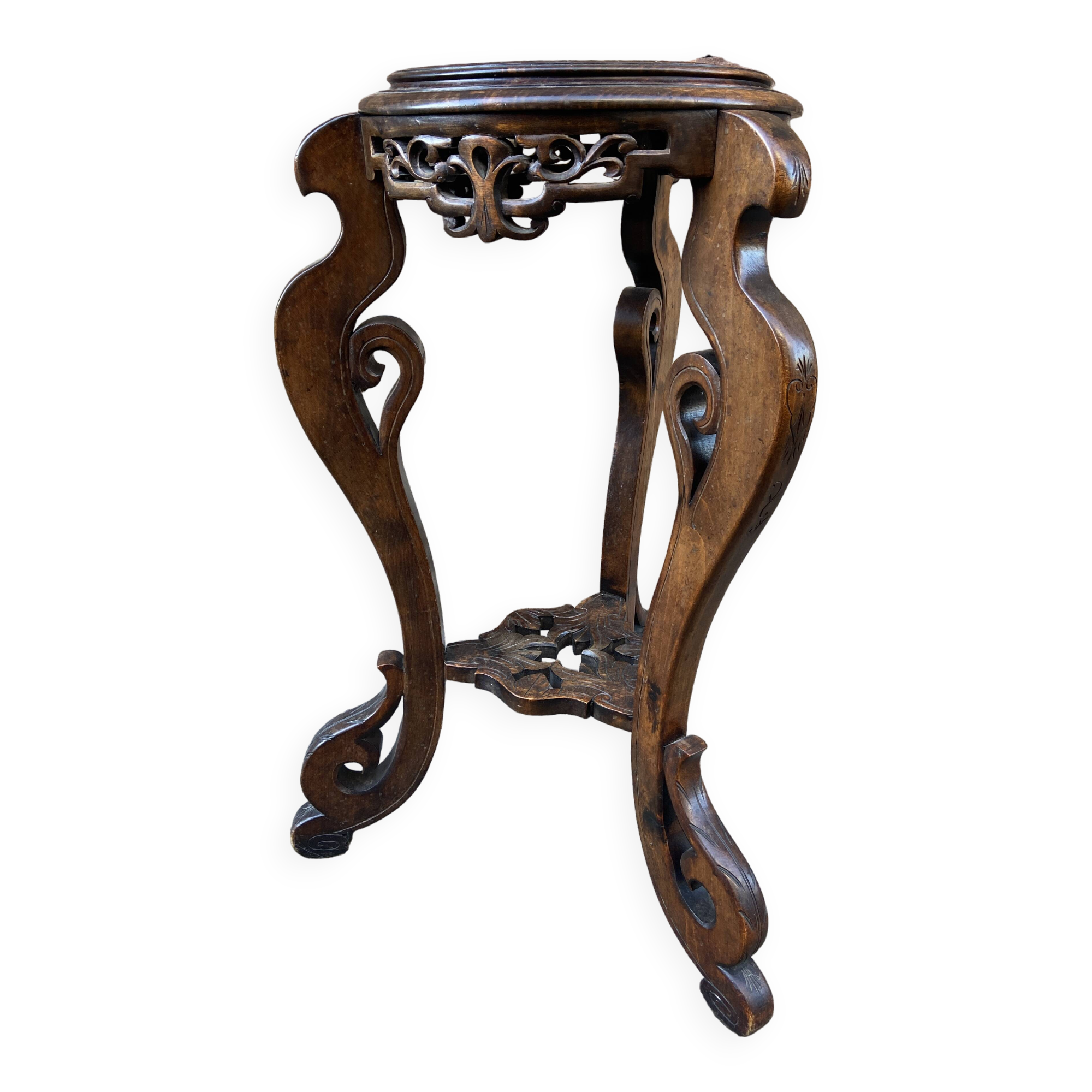 Colonial style pedestal table Indochina Asia vintage 1930s carved wood