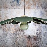 Suspension flower petals linen and rattan, vintage globe