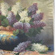 Large oil on canvas bouquet of lilacs signed by a. struciński poland, mid-20th century