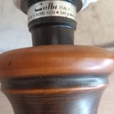 Vintage Italian table lamp in turned wood and leather lampshade