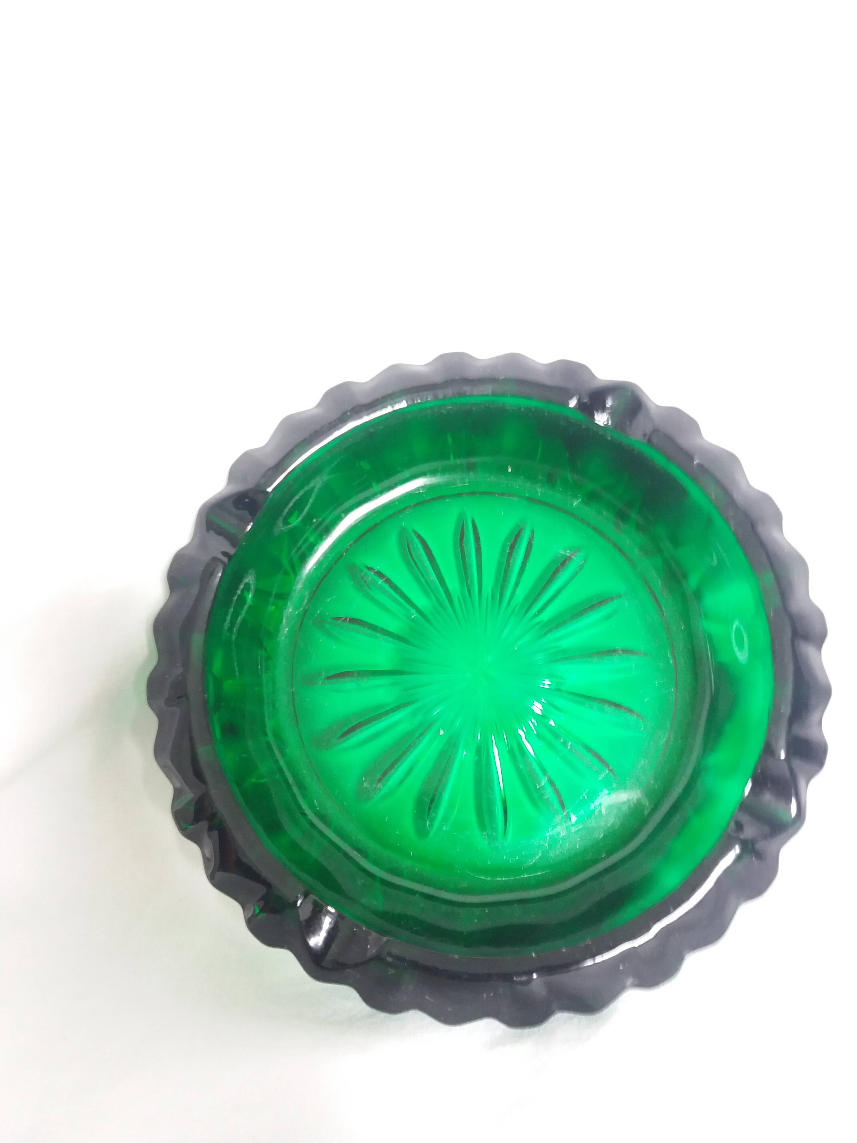 Green glass ashtray