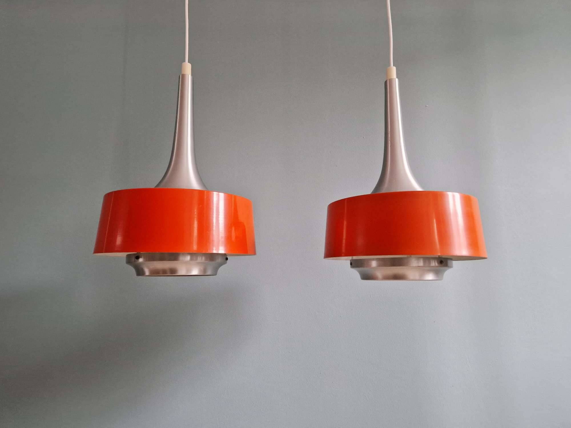 Pair of Scandinavian brushed aluminium pendants, 1960s