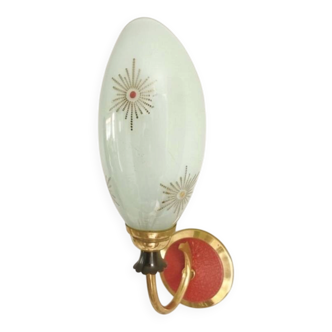 Vintage Mid Century Space Age brass & green opaline wall light Lunel