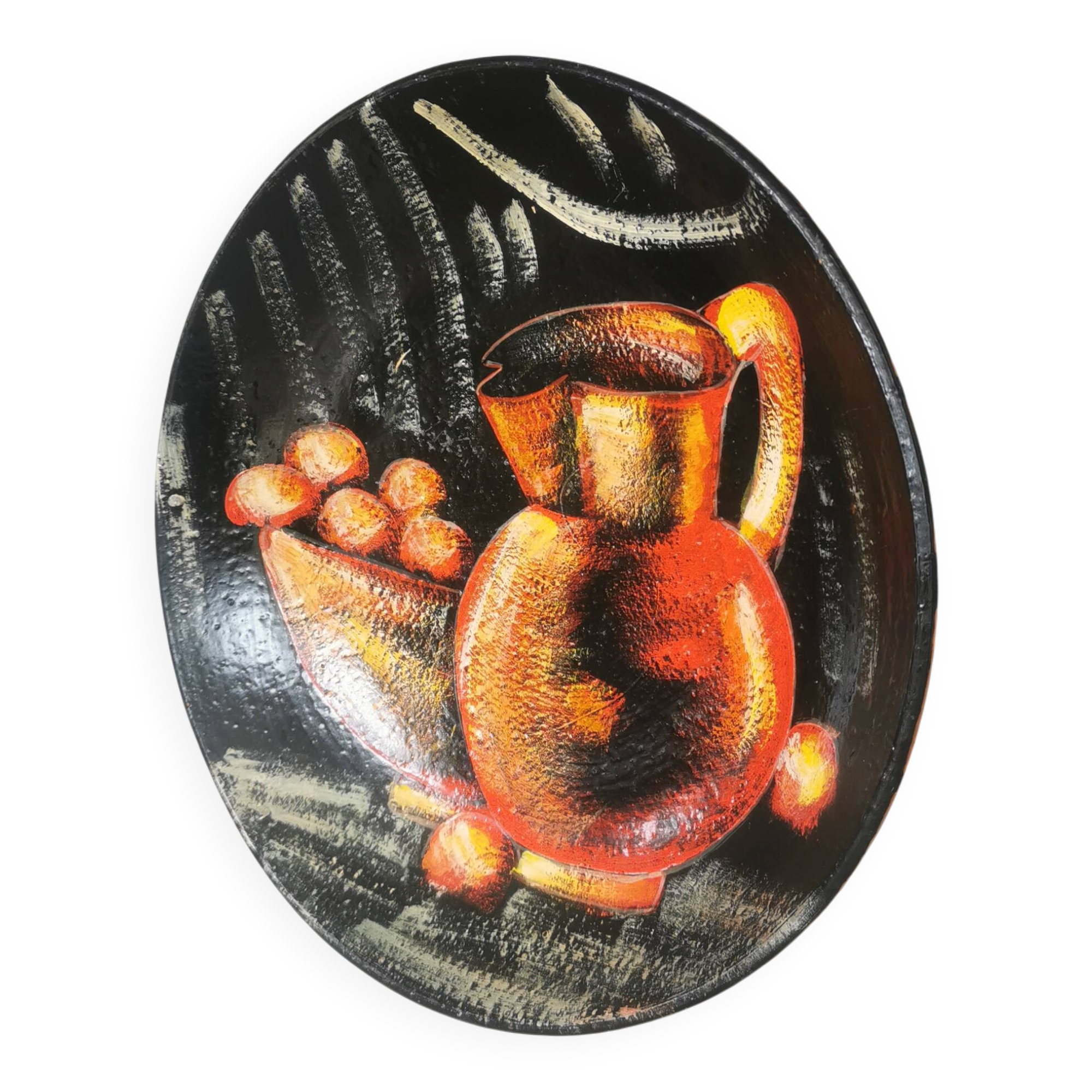 Vintage Hand-Painted Clay Wall Plate: 1970s Yugoslavia Still Life Decor