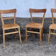 Série de 4 chaises en hêtre bois clair vintage