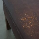 Ottoman vintage en cuir de mouton