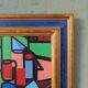 Peinture à l’huile de nature morte cubiste suédoise vintage moderne du milieu du siècle « Nature morte géométrique », encadrée