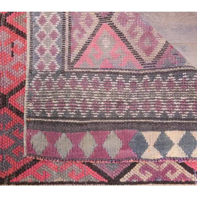 1970s vintage Turkish hand-knotted wool cotton pink runner rug 87x395