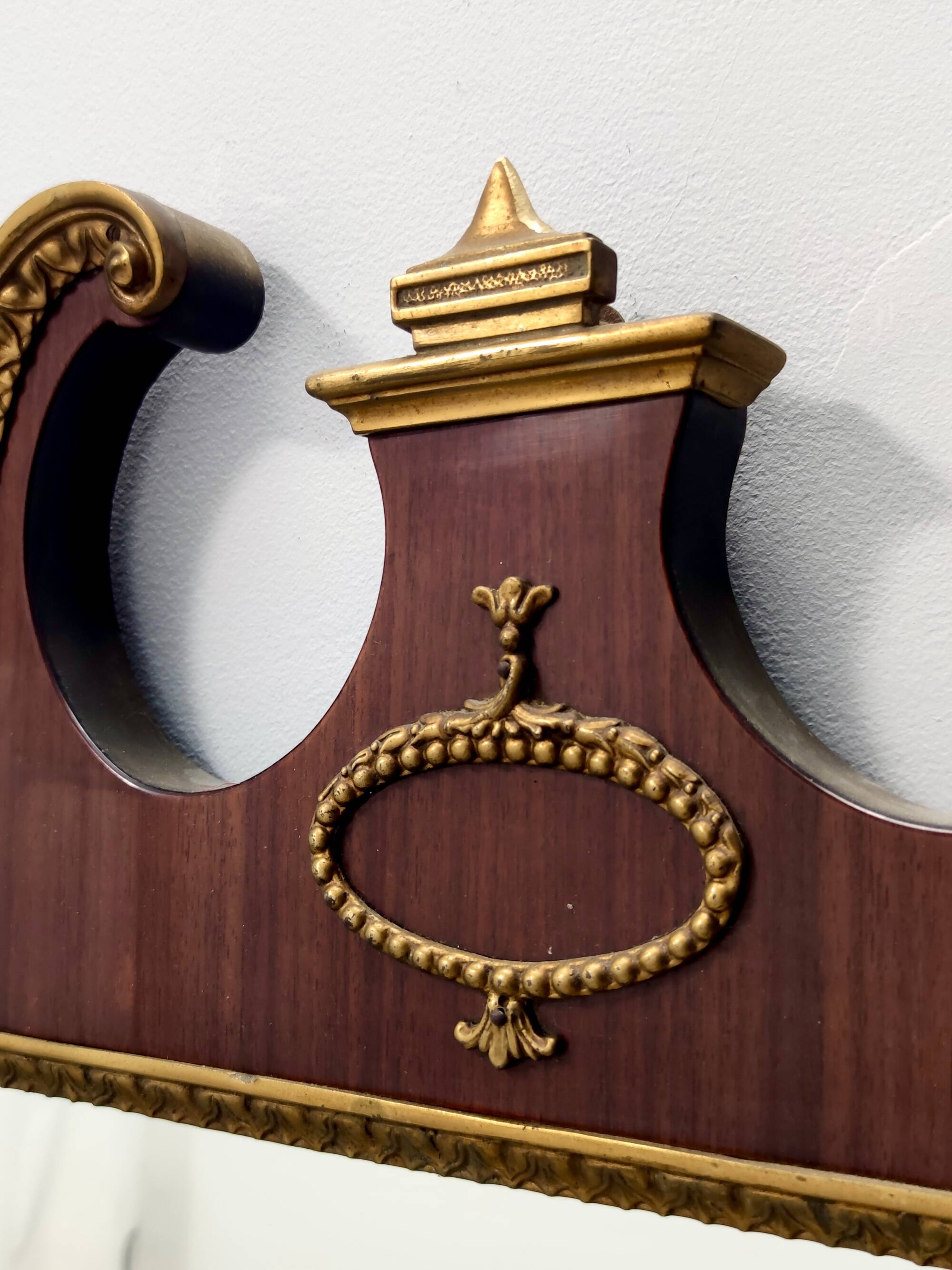 Wall Mirror with Ebonized Beech Frame and Cast Brass Details, Italy