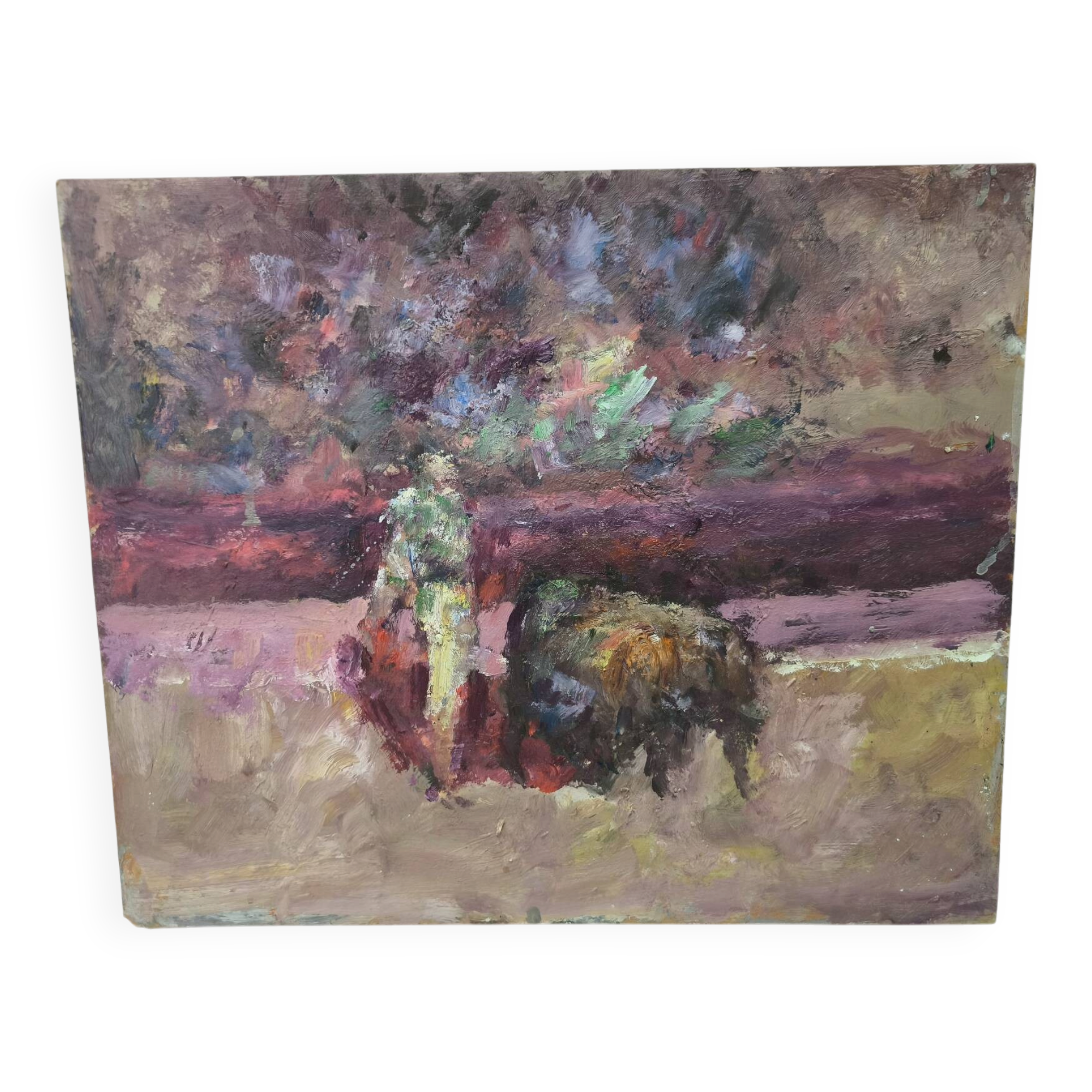 Scène de tauromachie expressive – Huile sur panneau