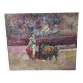 Scène de tauromachie expressive – Huile sur panneau