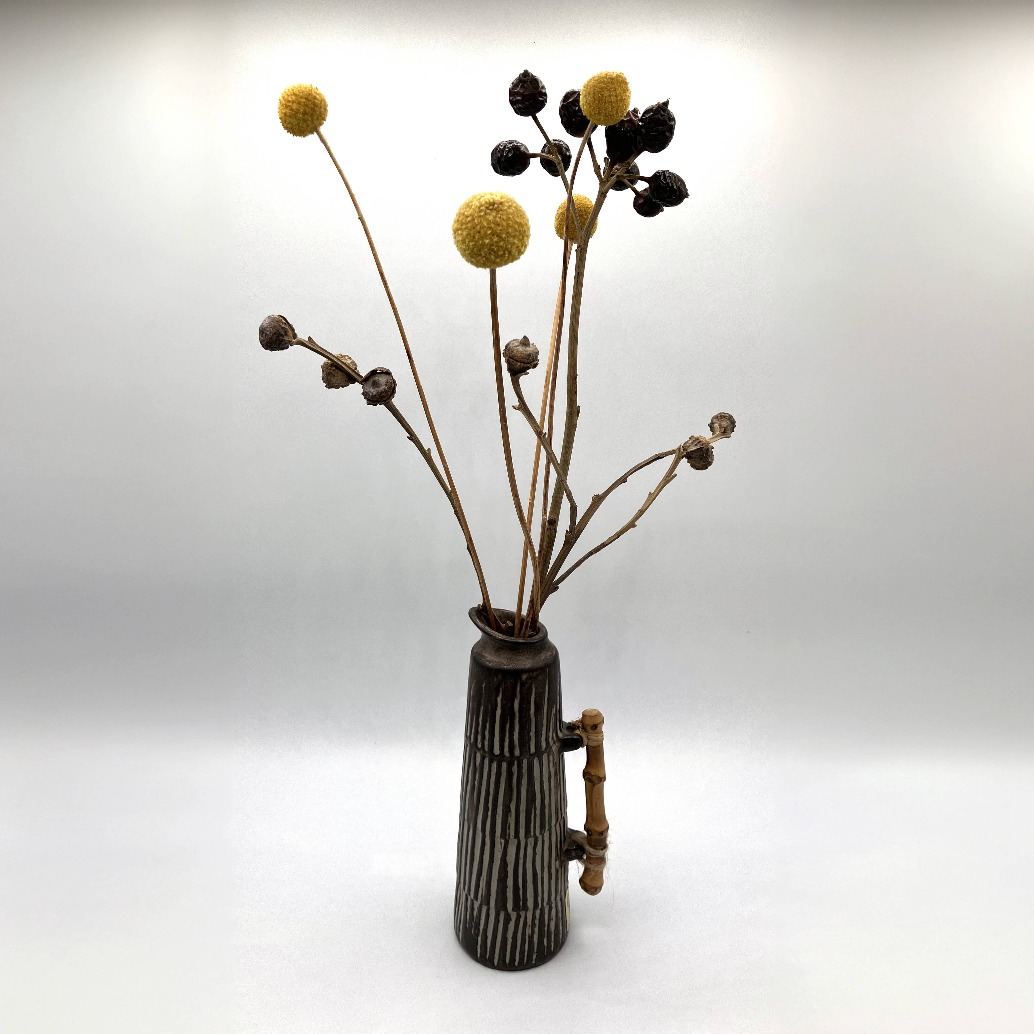 Vase pichet vintage en céramique et bambou • BR Keramik Danemark • 1960s