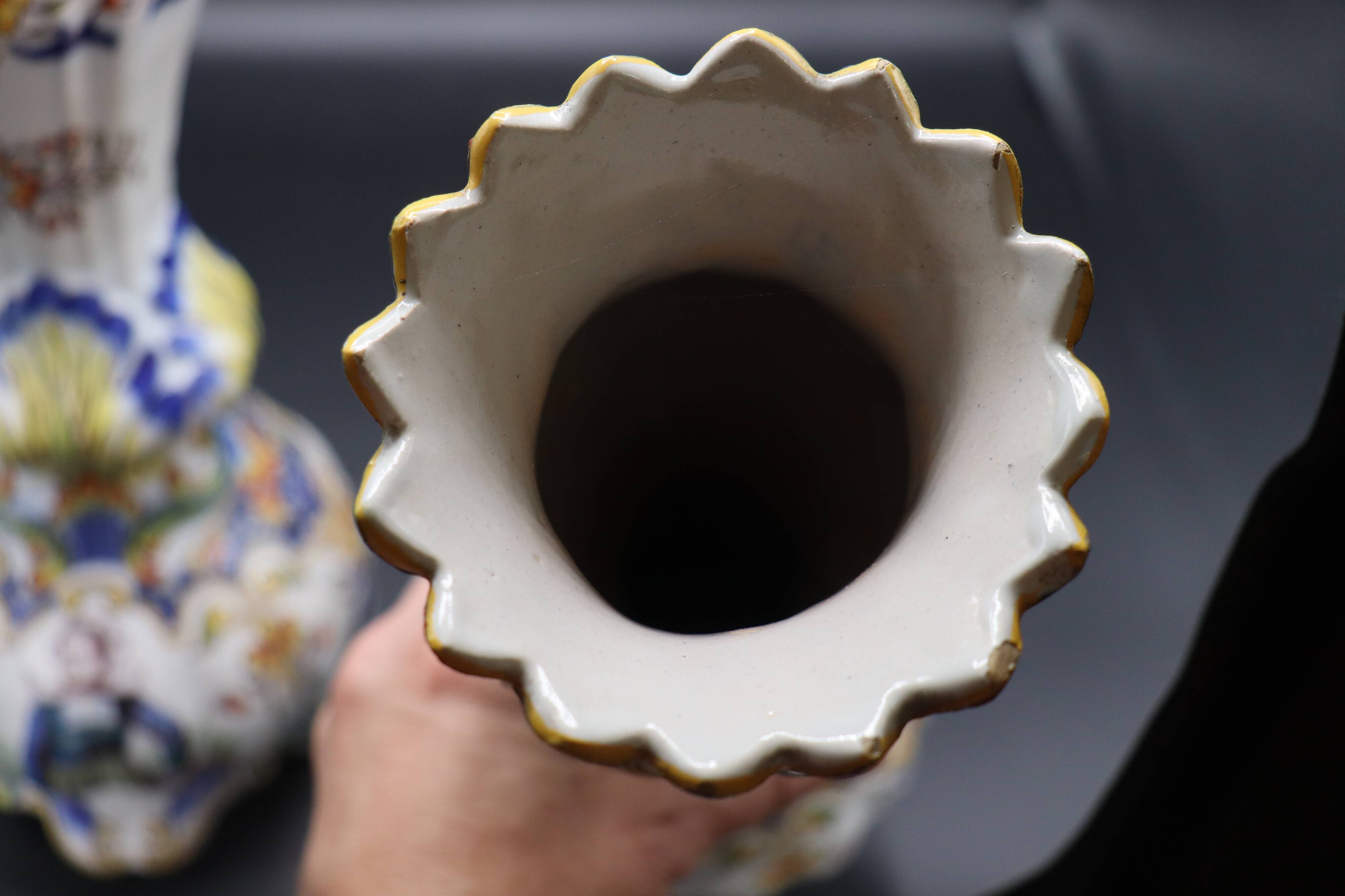 Pair of hand-painted vases "Rouen" Earthenware 1910