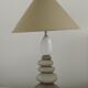 Large vintage table lamp from the 1990s in brown and beige ceramic with a lampshade.