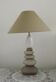 Large vintage table lamp from the 1990s in brown and beige ceramic with a lampshade.