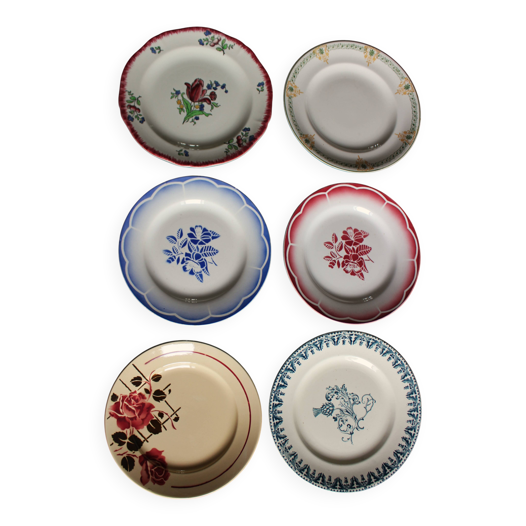 6 mismatched dinner plates