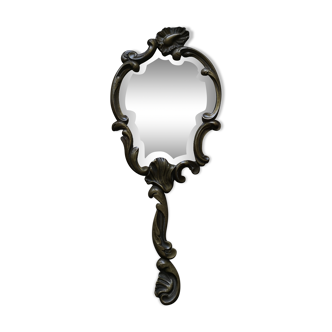 Rocaille-style bronze hand-facing mirror bevelled mirror.  Early 20th century 10x24cm