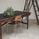 Vintage workshop folding table in oak with a hand-patinated black top.