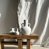 Solid wood bench with openwork base crossed by a cylinder - Mango wood