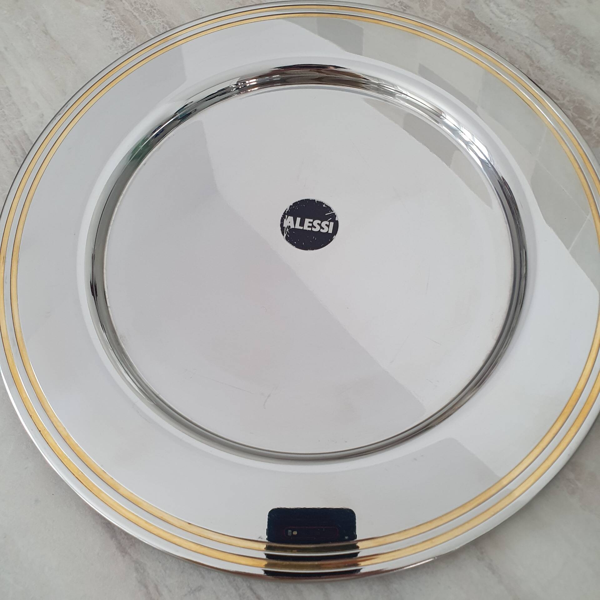 Alessi Ettore Sottsass / Serving plate stainless steel 18/10 and gold NG5100