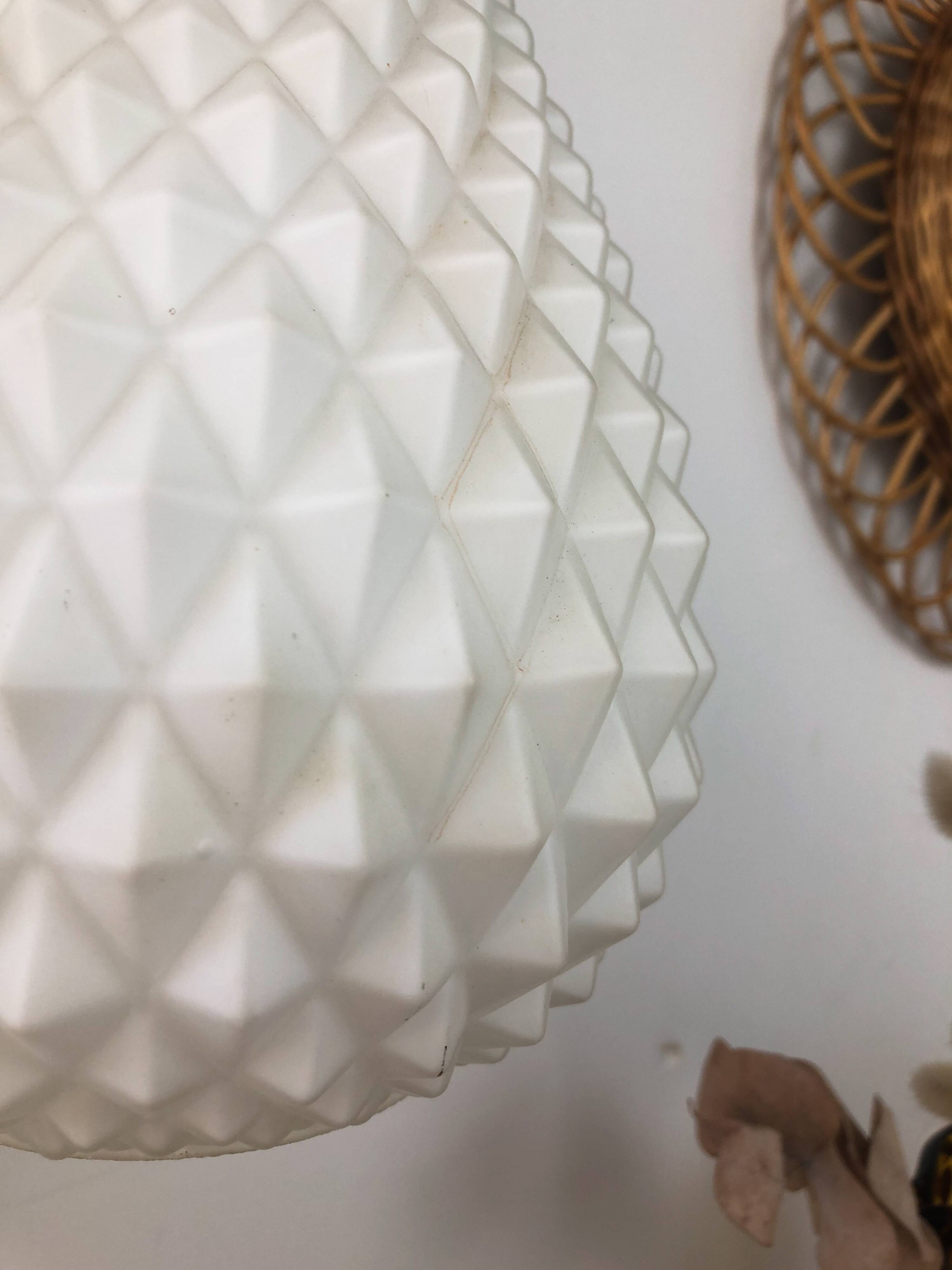 Scandinavian teak and opaline hanging lamp