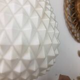 Scandinavian teak and opaline hanging lamp