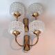 Pair of two-light wall sconces in gilded brass and blue from the 1950s.