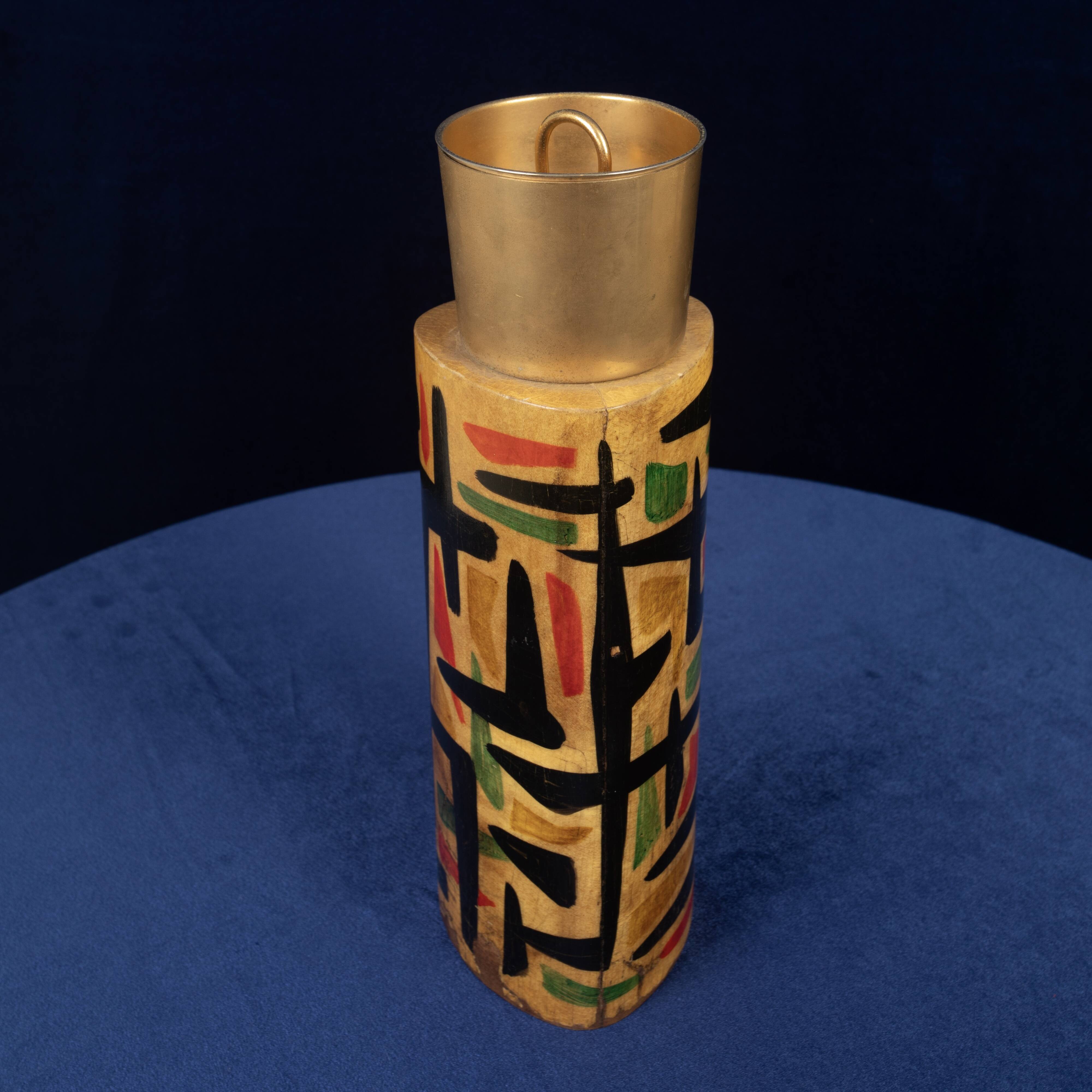 Aldo Tura Mod. 796D Parchment Thermos with Abstract Decoration, 1940