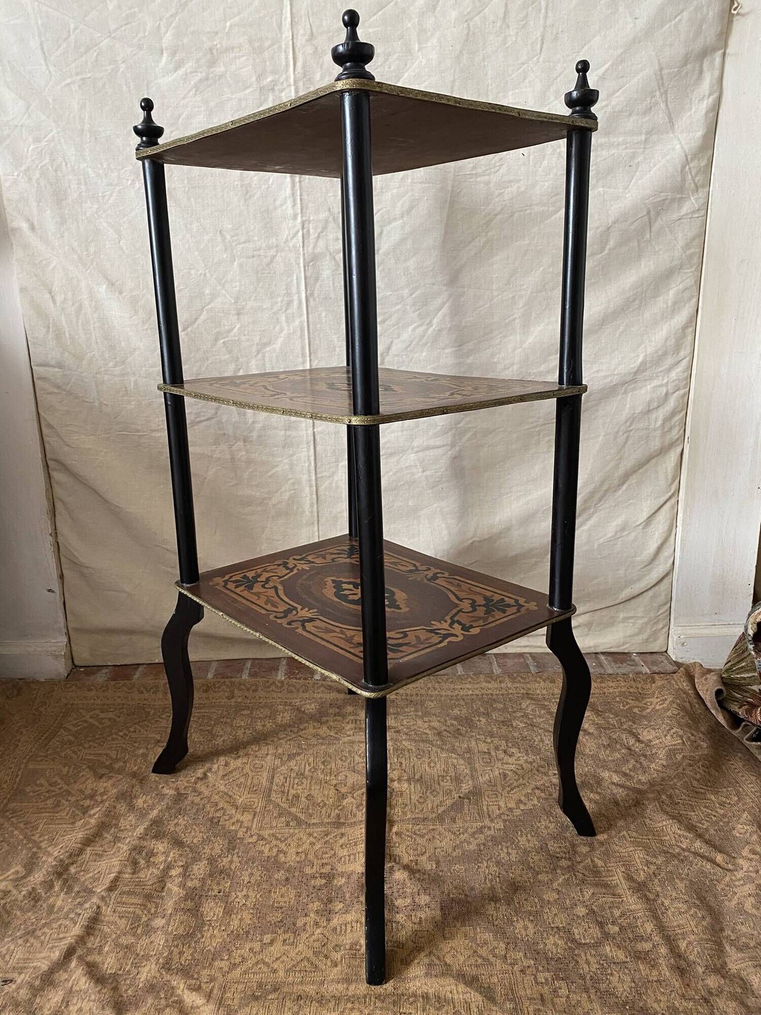 Side table, Napoleon III occasional table with 3 tiers in marquetry.