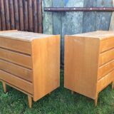 Commodes vintage (duo) en chêne  à 4 tiroirs.