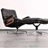 Armchair and footstool by André Vandenbeuck for Strässle in black leather