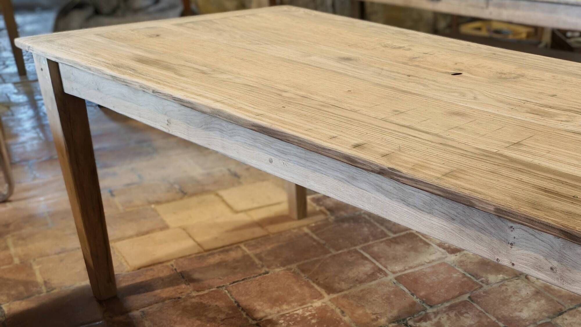 Solid oak farmhouse table "brut" 247x89, top "chocolate oak"