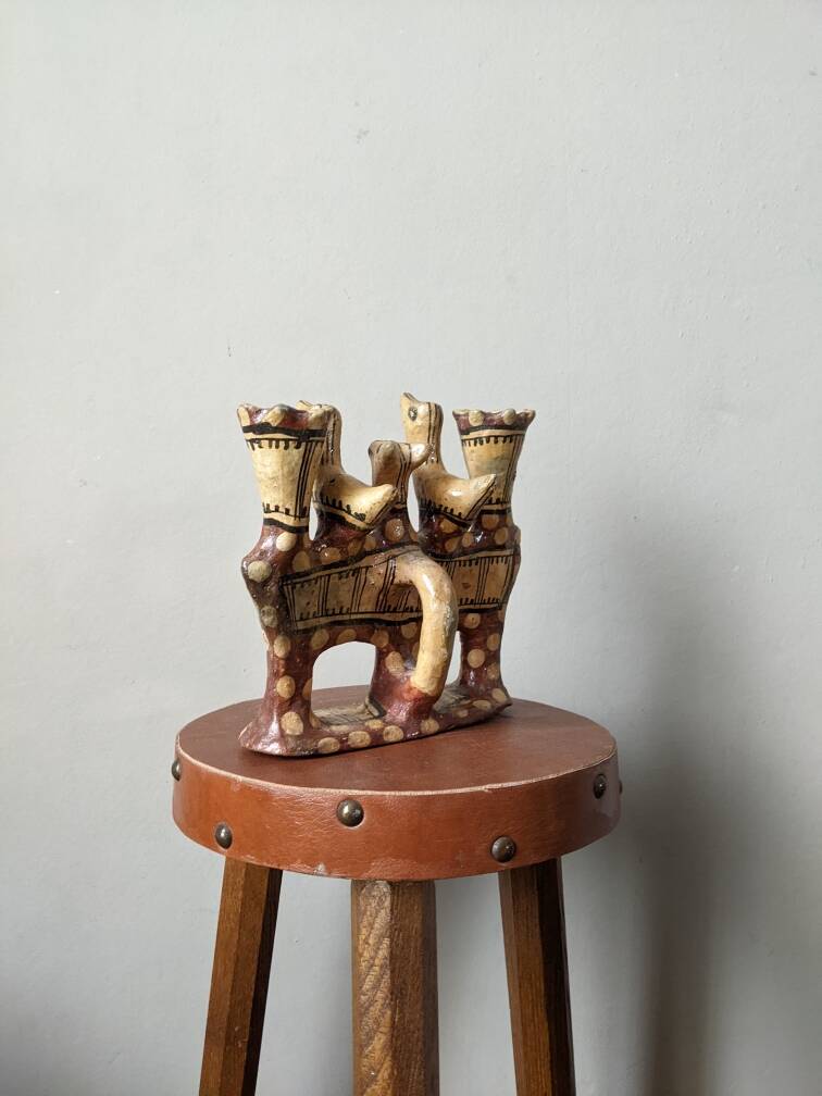 Kabyle candle holder terracotta pottery handcrafted ethnic tribal decoration