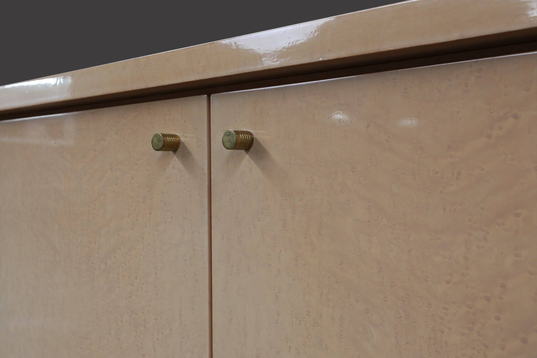 Ivory Lacquer Sideboard in burl wood by Jean Claude Dresse, 1940s