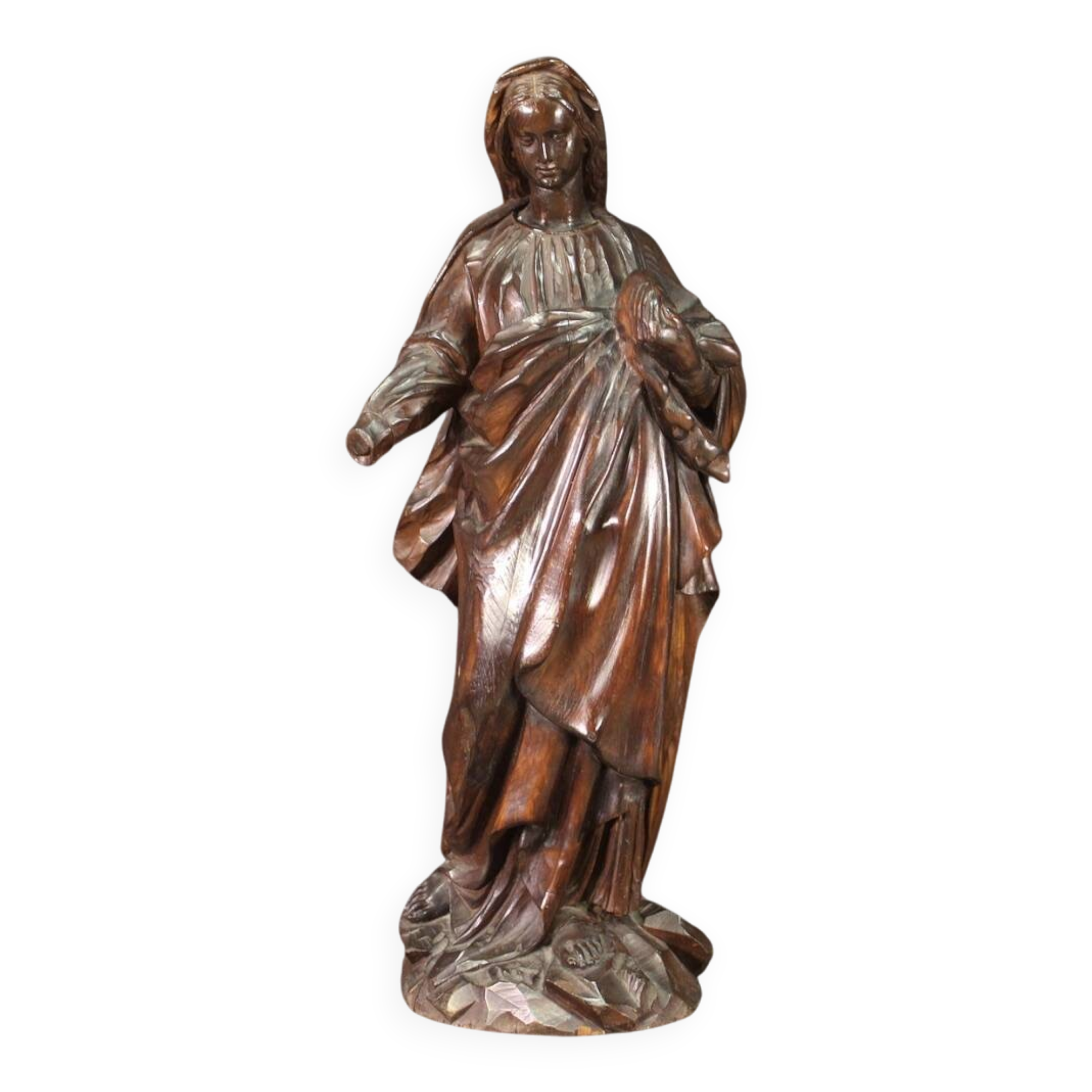 19th century religious wooden sculpture Madonna