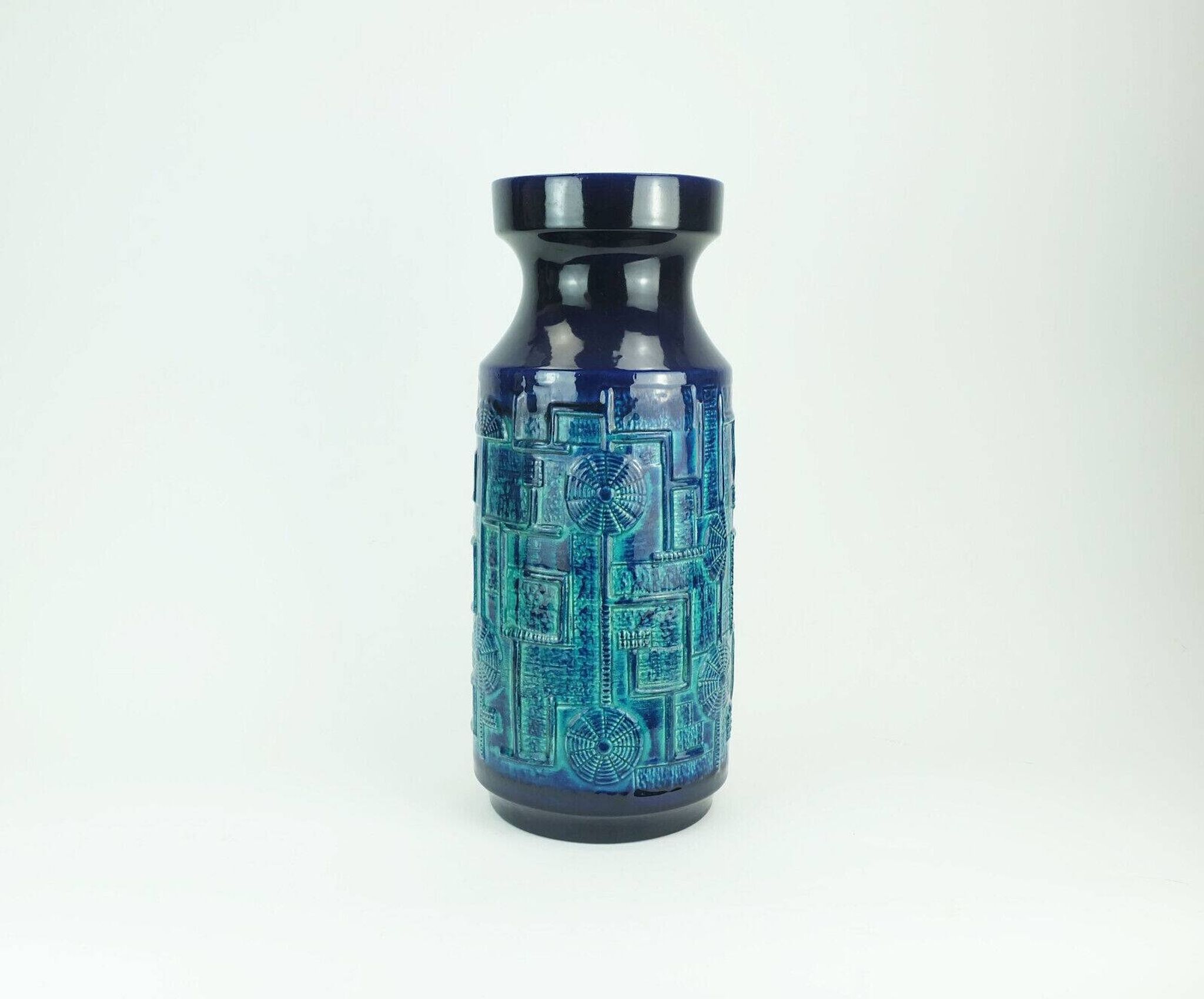 1960s bay keramik FLOOR VASE bodo mans decor 'narvik' blue and turquoise 956-45